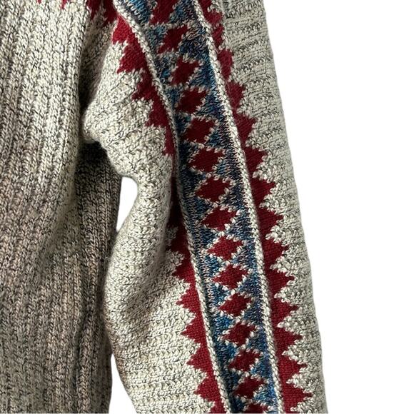 Lucky Brand Aztec Drape Wrap Cardigan Sweater Small Red Beige Tribal Pockets - Picture 8 of 13